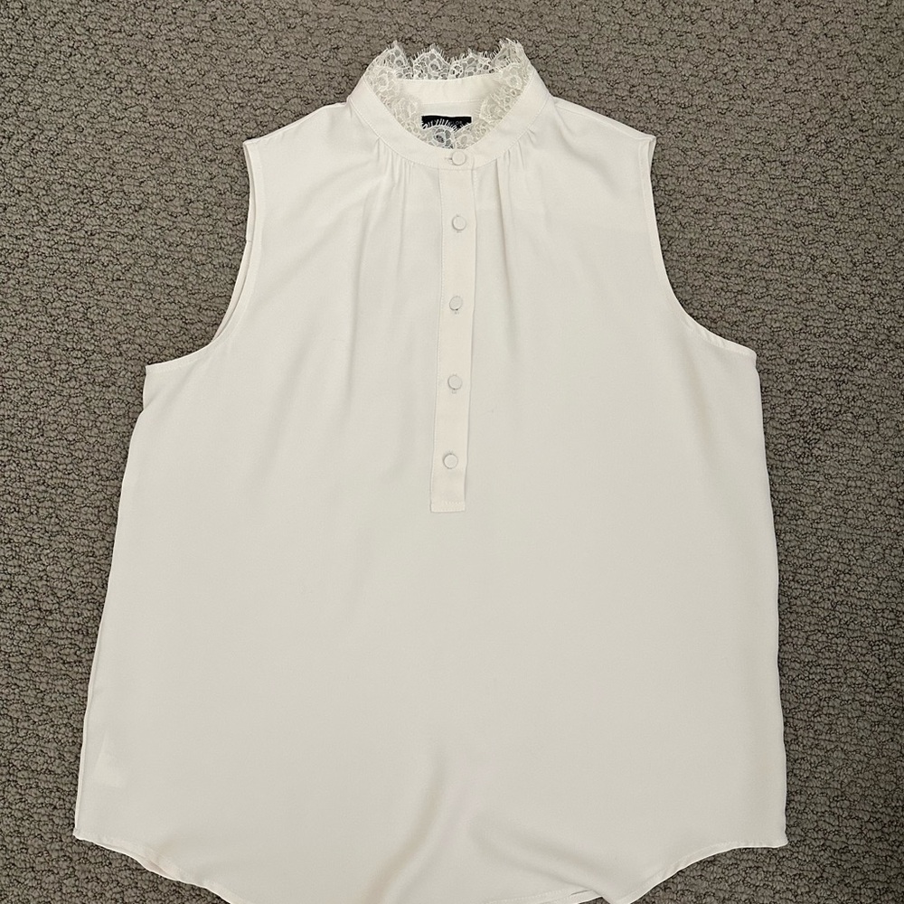 Ann Taylor White Sleeveless Ruffled Blouse
